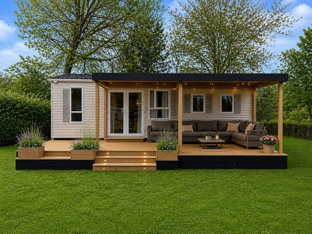 Opgeleverd chalet met vlonder en overkapping